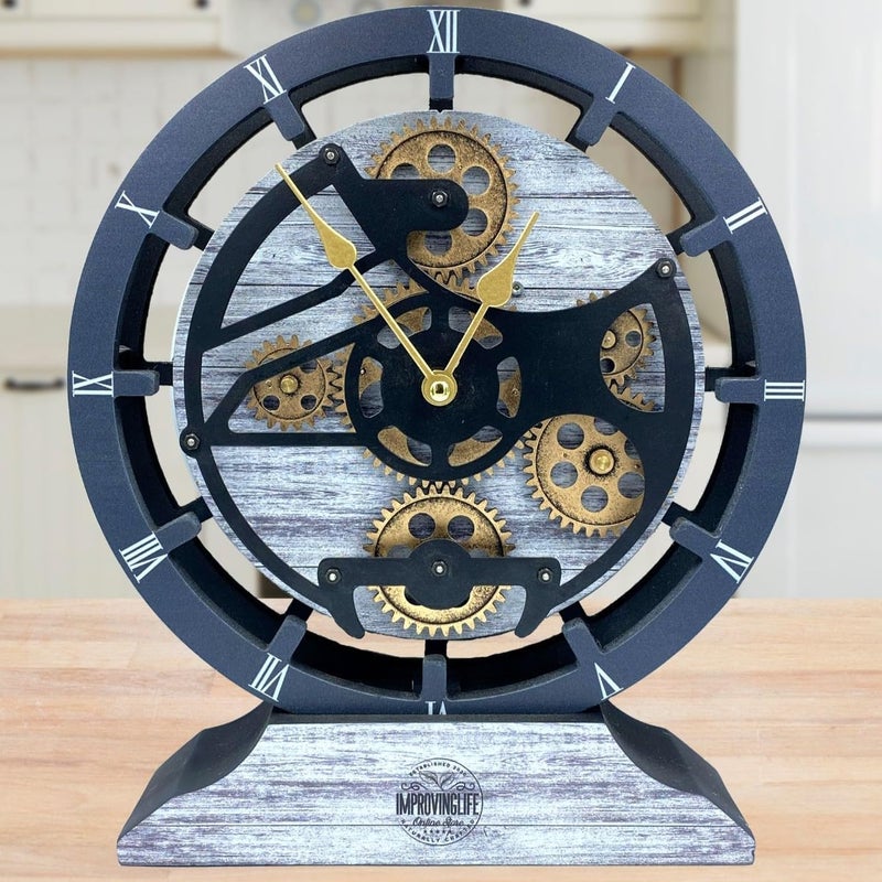 ImprovingLife The Gears Clock Desk Clock 10 inches with Real Moving Gears Convertible into Wall Clock (Silver Glamour) - Image 3